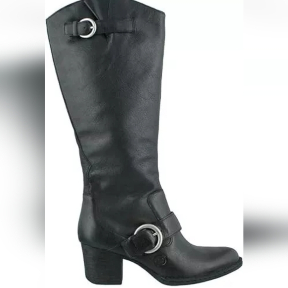 Born Women Shaylee Tall Leather Buckle Heels Boots shoes sz 6.5M - Picture 1 of 12
